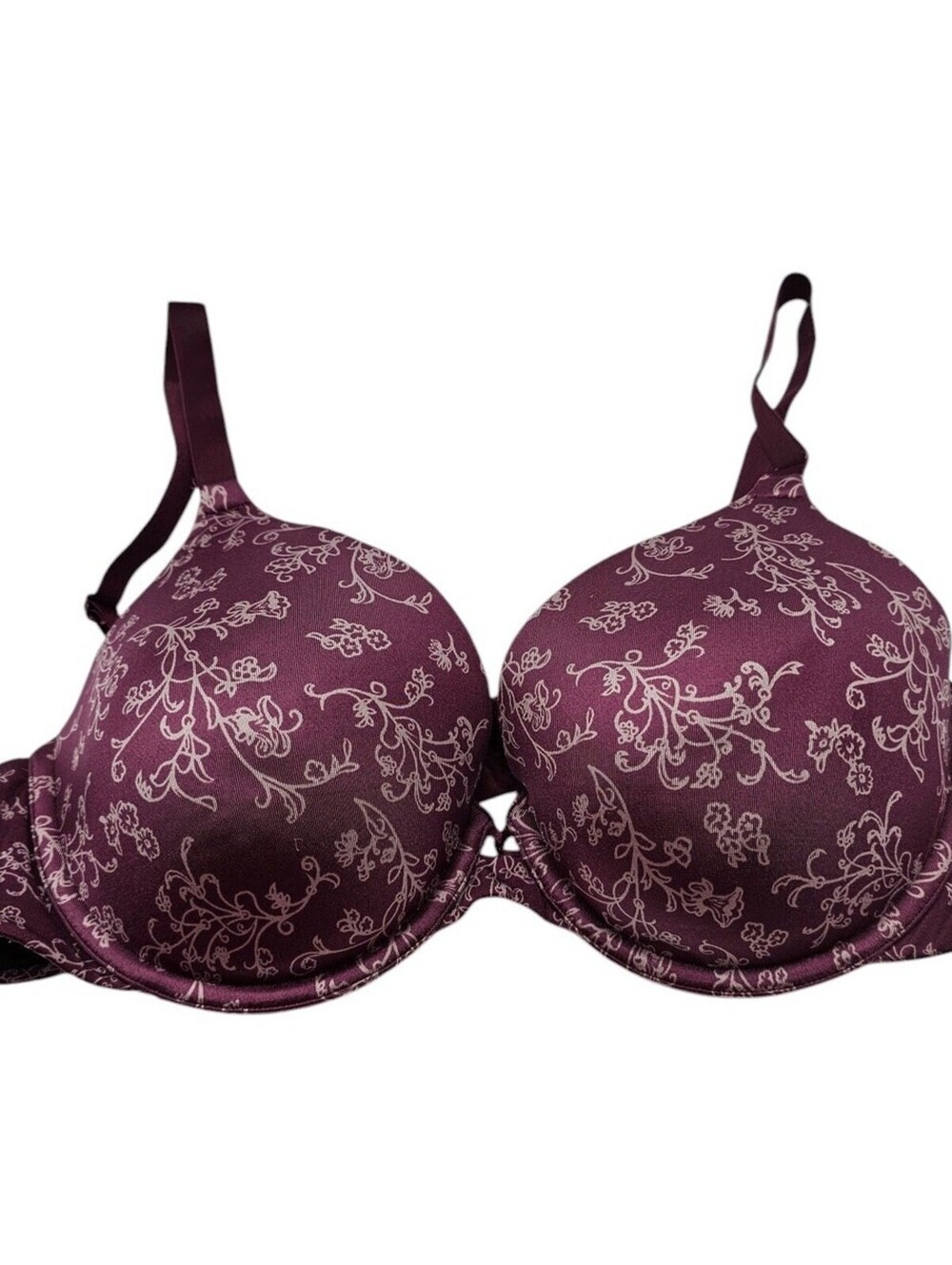 Vanity Fair Womens Sz 38C Classic T Shirt Bra Dark Mauve Purple Floral